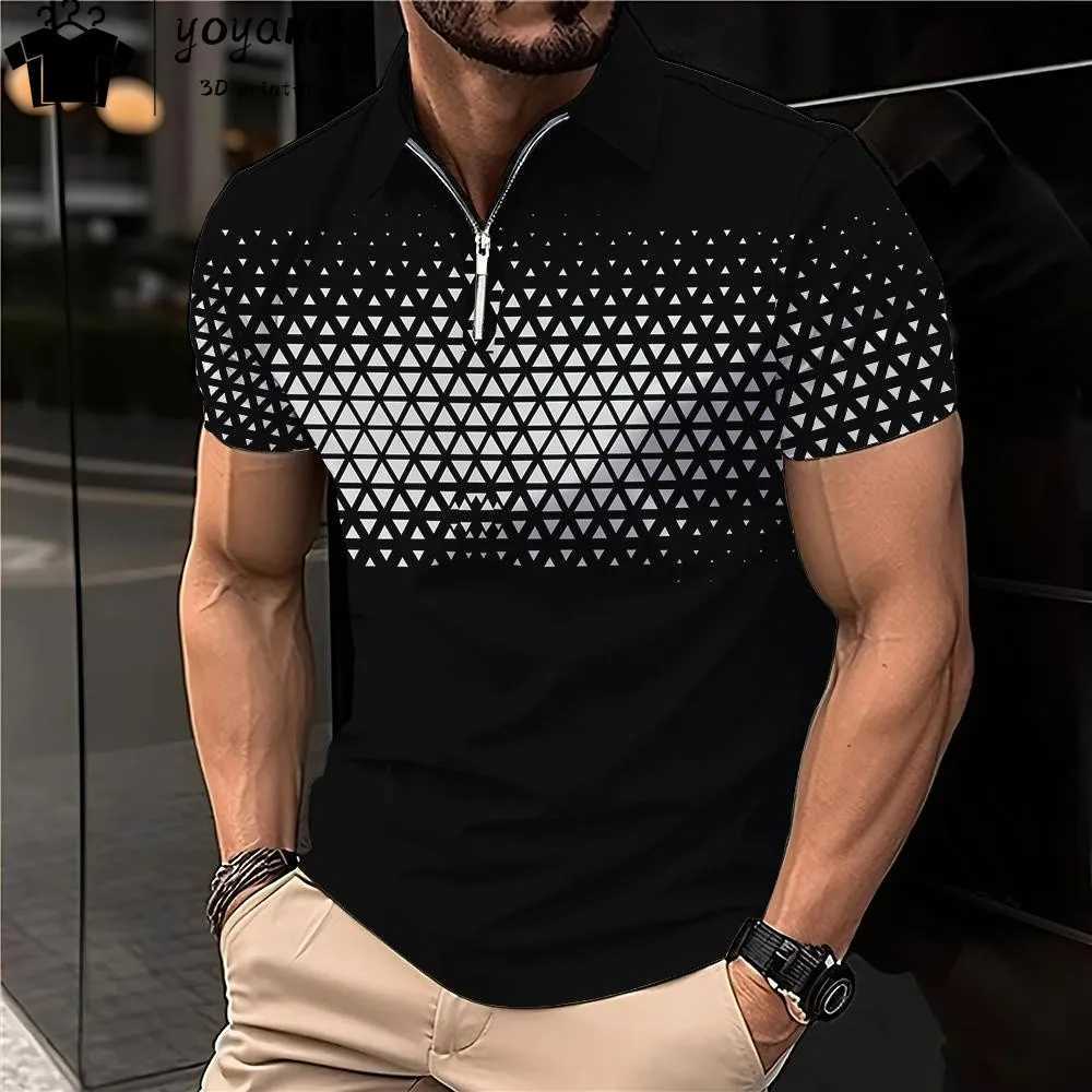 New Summer Mens Polo Shirt Lapel Striped Short Sleeve Letter Printed T-Shirt Polo Fashion Top Mens Short Sleeve Tee Tops ShirtXJ250108