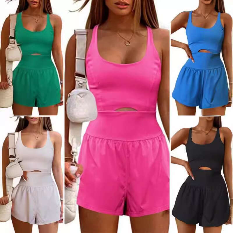 European American Fashion Women's Yoga Shorts With Hollowed Out Cross Shaped Back, Loose Comfortable Fiess Clothes, Vest, And More