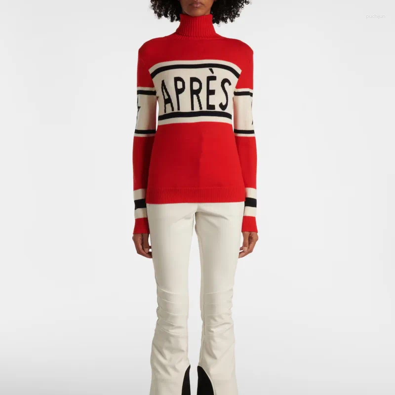 Women's Sweaters Letter Printed Elegant Knitted Turtleneck High Street Slim Pullovers Patchwork Fashion Sweater Casual For Women