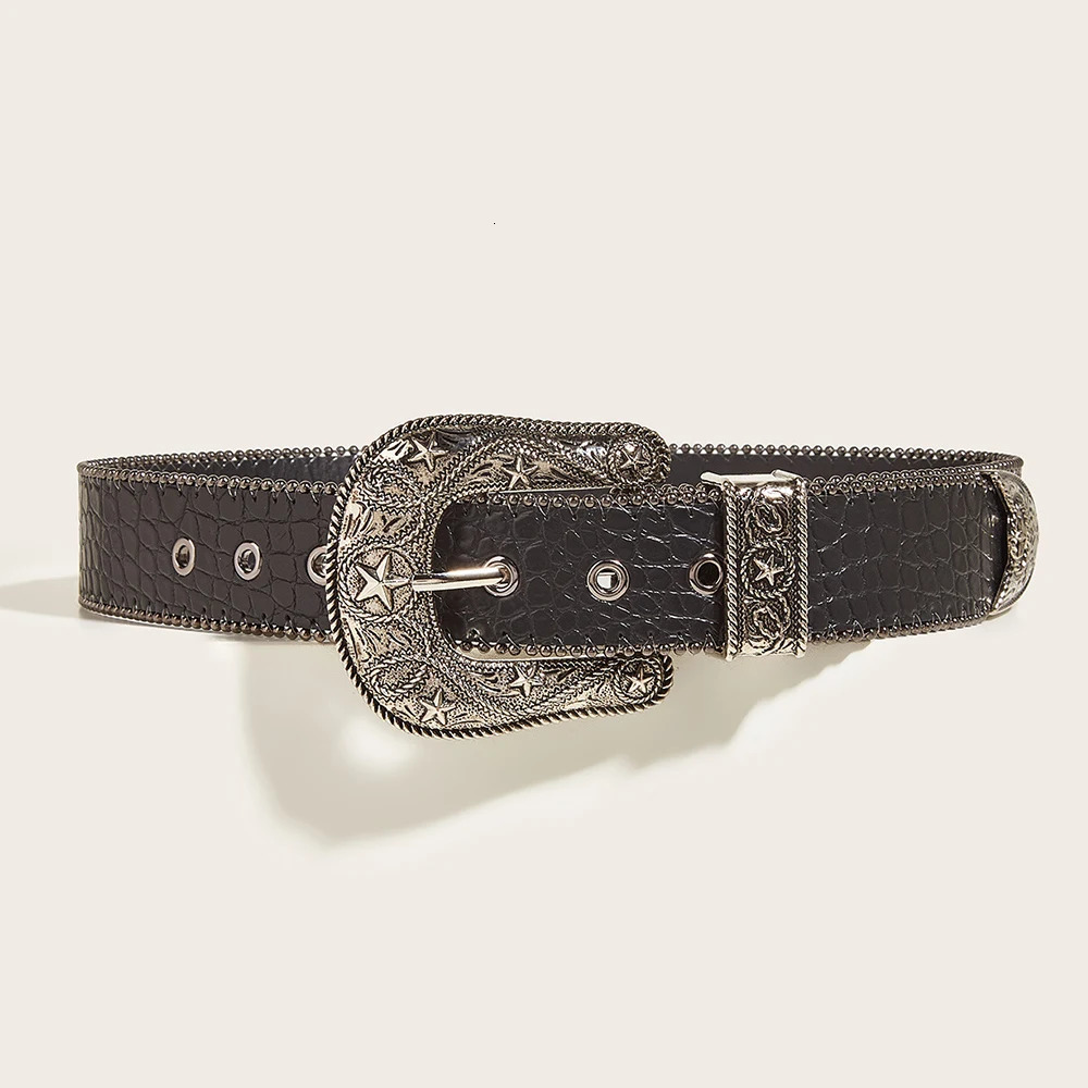 Fashion Gothic Pu Belt for Women Alloy Buckle Jeans Waist Strap Stone Pattern Female Jeans Waistband Y2k Accessory 250107