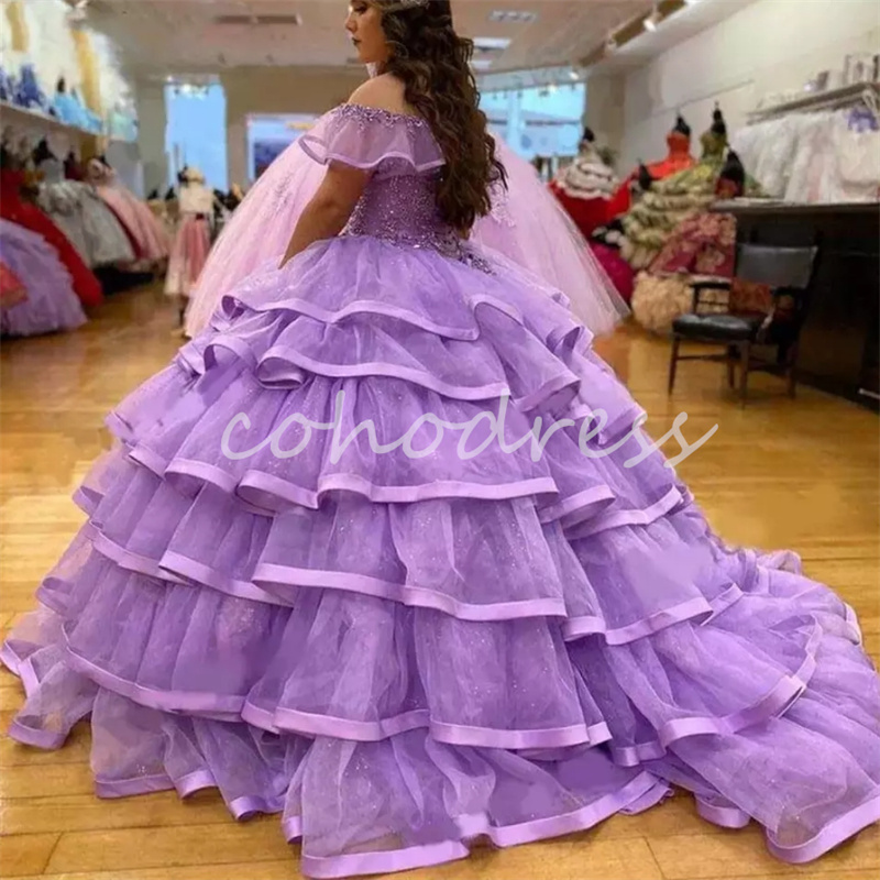 Stunning Light Purple Vestidos De 15 Quinceanera Dress Tiered Ruffles Charro Vestidos De Xv Anos Corset Birthday Party Sixteen Rococo French Duchess D