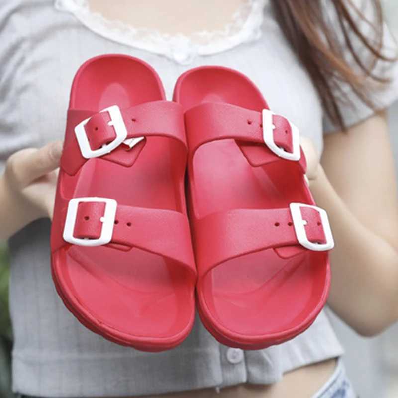 New Arrival Hot selling fashionable double button thick soft bottom platform slider womens open sole flip outdoor beach slider flat sandals T250108