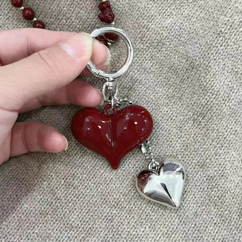 Retro Red Bowknot Heart-shaped Pendant Key Chains Y2k Acrylic Bow Keychain Bag Decoration Mobile Phone Straps Free Shippping 250107
