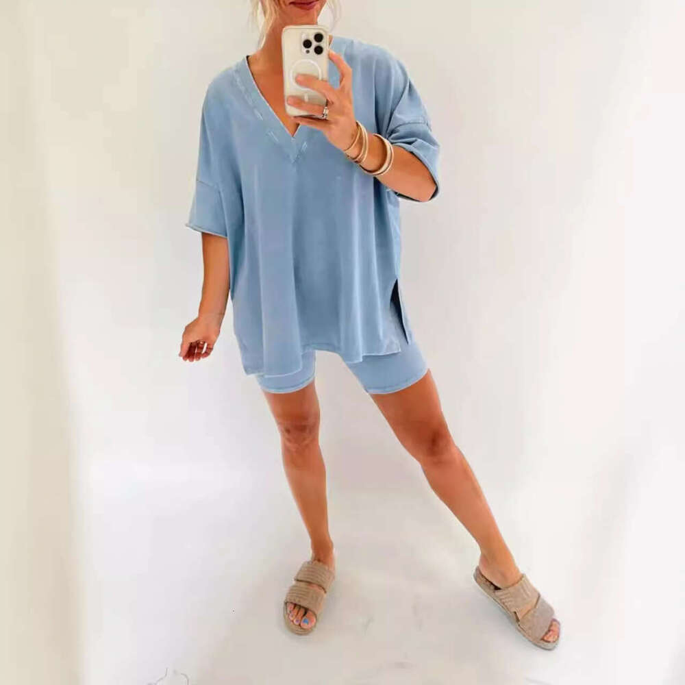 European And American Women's Fashion Loose Casual Stir Fried Color Two-Piece Set For Women