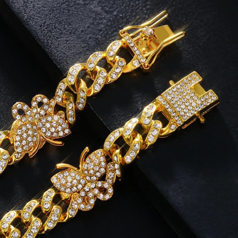 Stonefans Punk Rhinestone Butterfly Cuban Link Anklets for Women Hip Hop Crystal Barefoot Sandal Anklet Bracelet Foot Jewelry 250107