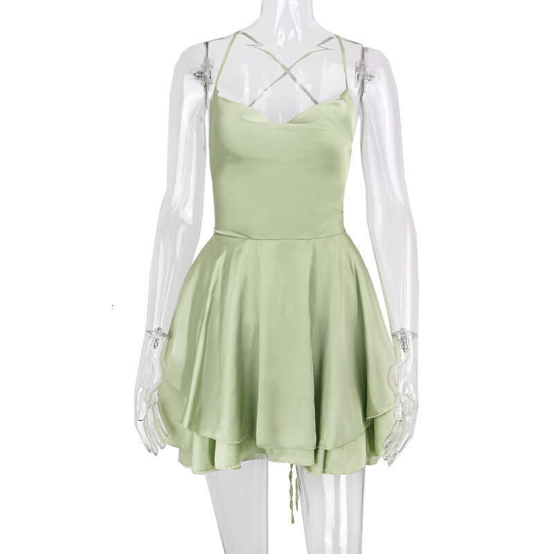 Dress Women's Short Summer Collection, Backless, Sexy And Fashionable Satin Suspender Jumpsuit