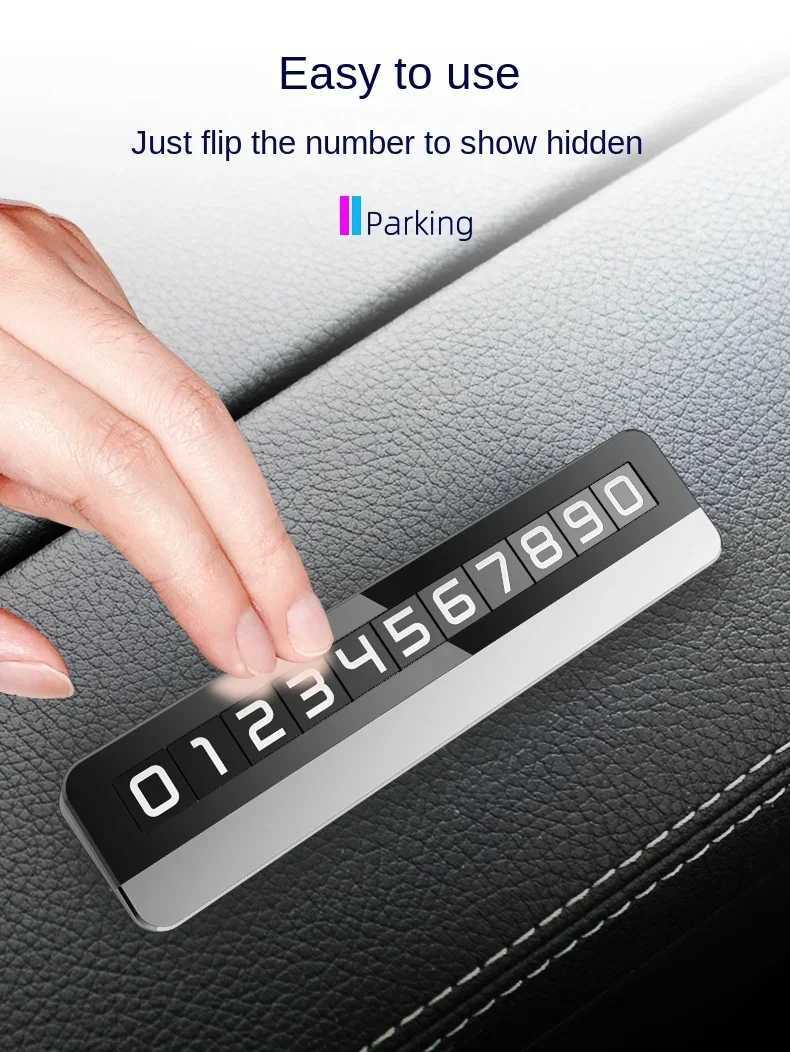 Interior Decorations Car design sticker temporary parking card metal phone number board illuminated sign mobile car H250108OYL5