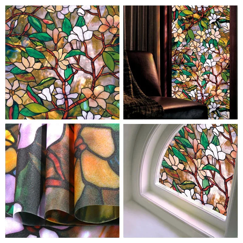 Window Privacy Film Adhesive Static Clings 3D Decorative Flower Stained Vinyl Glass Christmas Sticker 250106