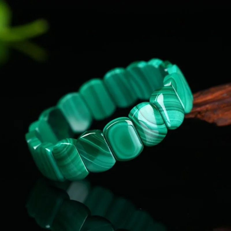 AA Green Malachite Chrysocolla Bracelet Stretch Rectangle Beads Healing Stone Crystal Genuine Natural Women Men 12x9mm Gender 250107