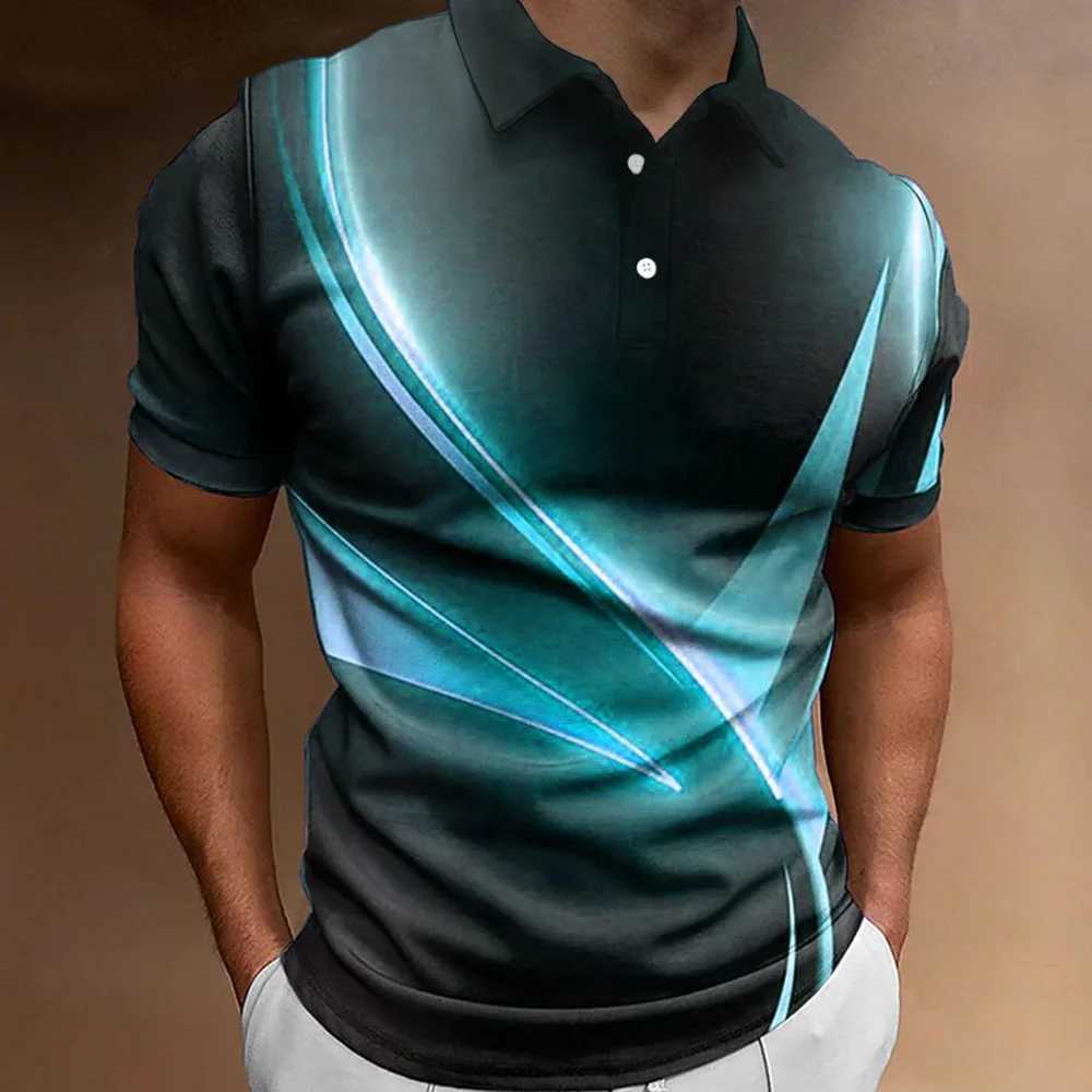 Polo Shirt Fashion MenS Gradient Line Summer Short Sleeved T-Shirt Casual Daily Lapel Topt-Shirt Striped T-Shirt MenS ClothingXJ250108
