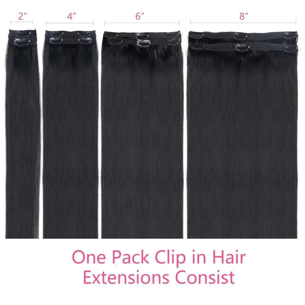 Straight Brazilian Human Hair Clip In Full Head Seamless Natural Black 1B For Women