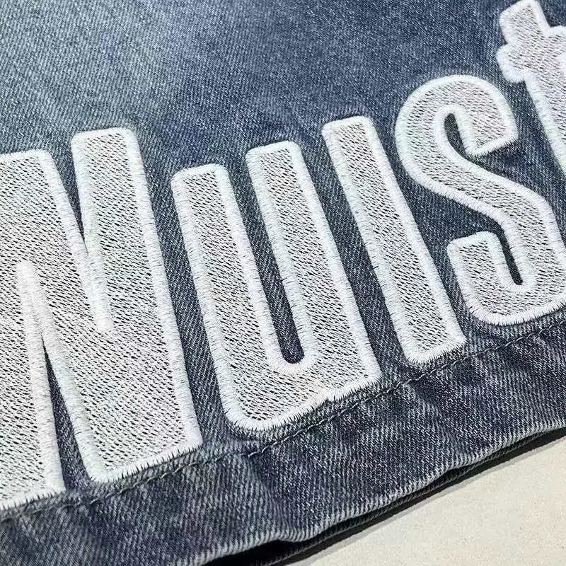 Male Denim Shorts Wide Drawstring Graphic Loose Mens Short Jeans Pants Baggy Harajuku Thin Xl Korean Fashion in Cut Blue 250107