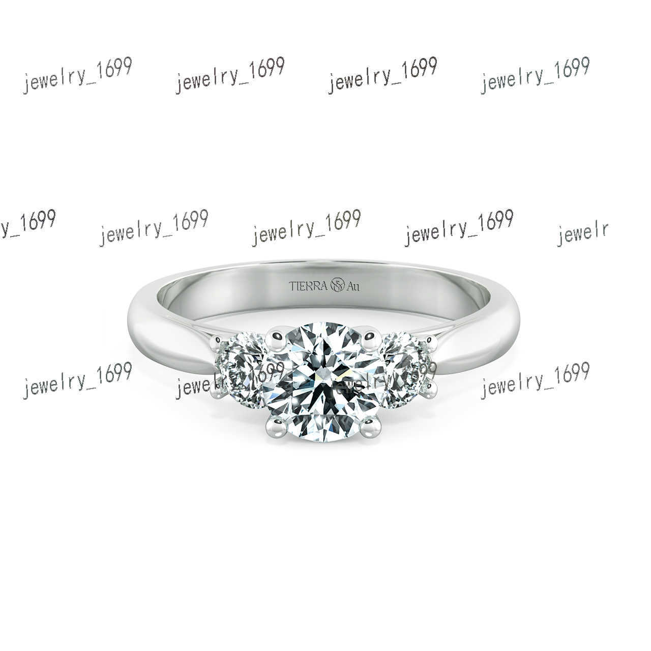 Cubic zirconia Round Brilliant Cut Vintage Viet Nam Three Stone Engagement Ring NCH3202 Tierra Diamond