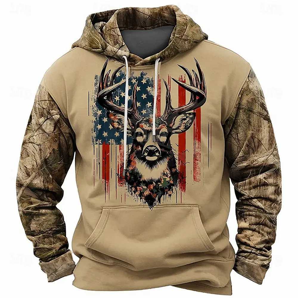 Mens Cowboy Deer Hoodie Long Sleeve Hoodie Sportswear Hoodie Daily 3D Printed Sports Resort Street Clothing Front Pocket New W250108