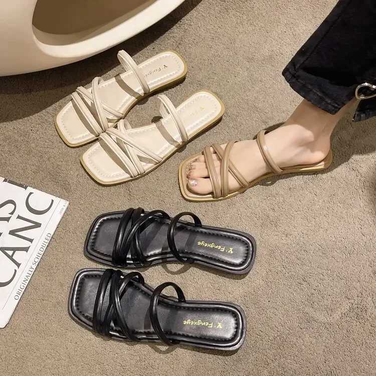 New Arrival French Slide Womens Summer New Plane with Fairy Wind Beach Slide at the Bottom of One Word T250108