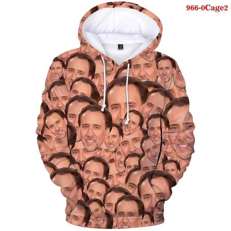 Nicolas Cage Face Hoodie Funny 3D Nicolas Kim Coppola Graphic Hooded Pulleys for Men New in Hoodies Sweatshirts W250108