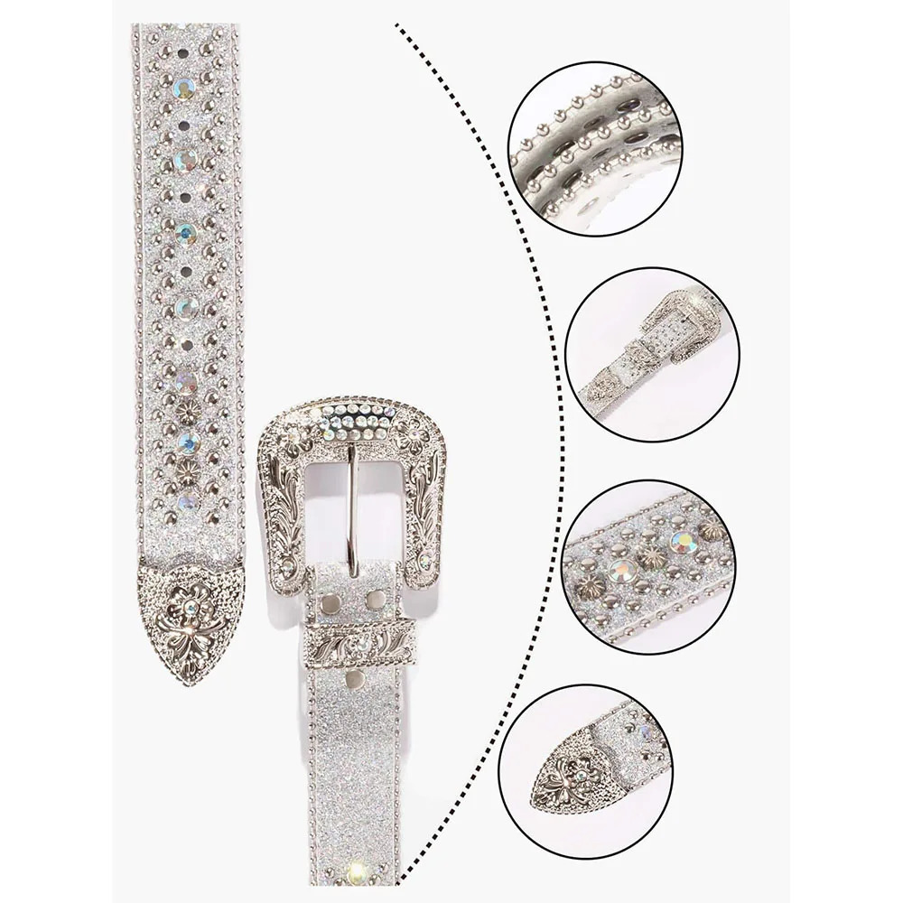 Womens Jeans Rhinestone Large Size Belt Mens Belt Western Denim Shiny Rivet Leather HipHop Punk Rock Y2K Style Belt 250107