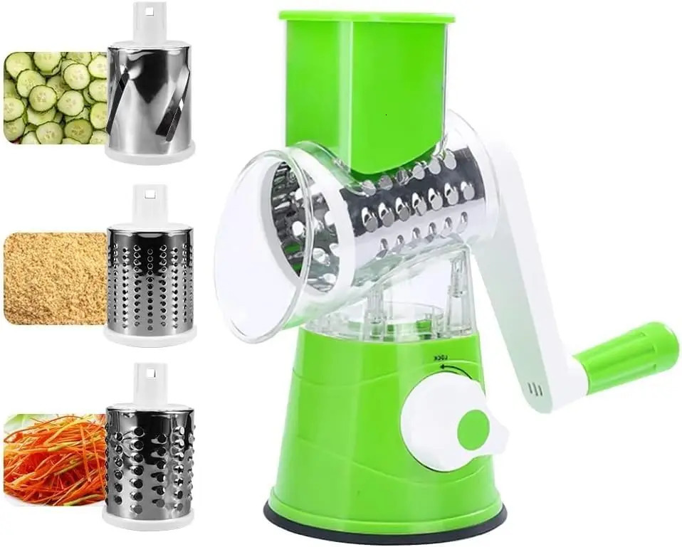 Cheese Grater Rotary Rotary Grater for Kitchen 3 in 1 Grater Vegetable Slicer with 3 Drum BladesFast Cutting Cheese Shredder 250107