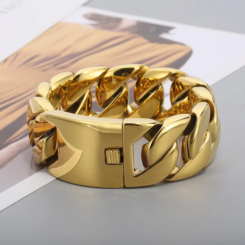 Fongten 31mm Width Big Heavy Cool Mens Bracelets Brushed Polish Stainless Steel Chunky Cuban Chain Bracelet For Men Jewelry 250107