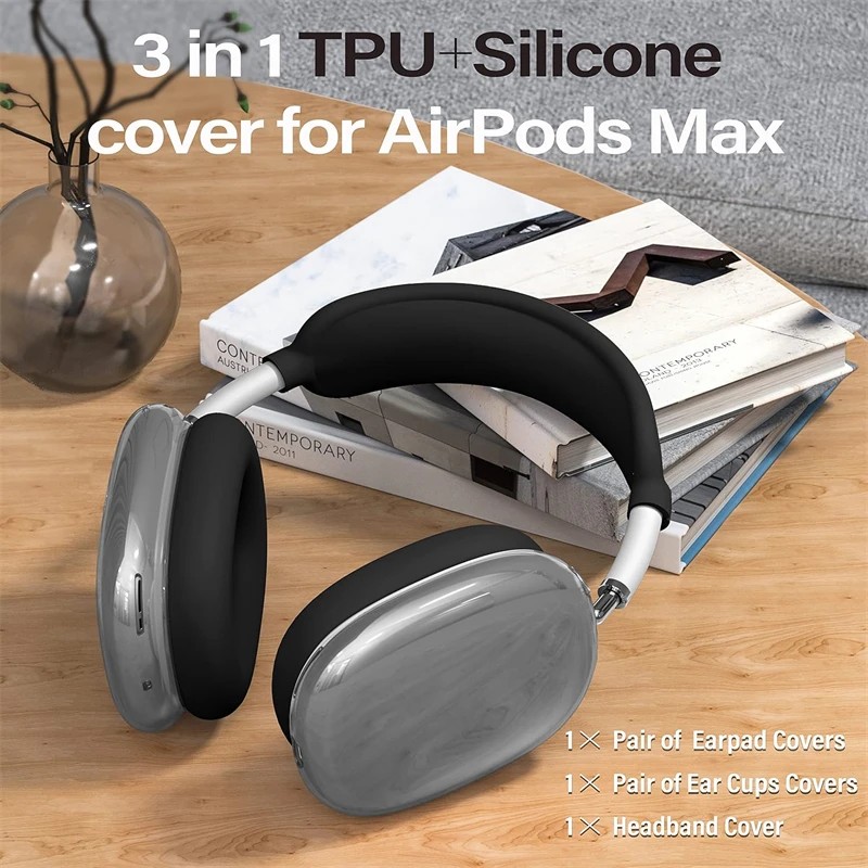 3 In 1 Silicone + TPU Clear Soft Washable Headband Cover for Airpods Max 2 Max2 Bluetooth Headphones Accessories Protective Case Replacement Cover Ear