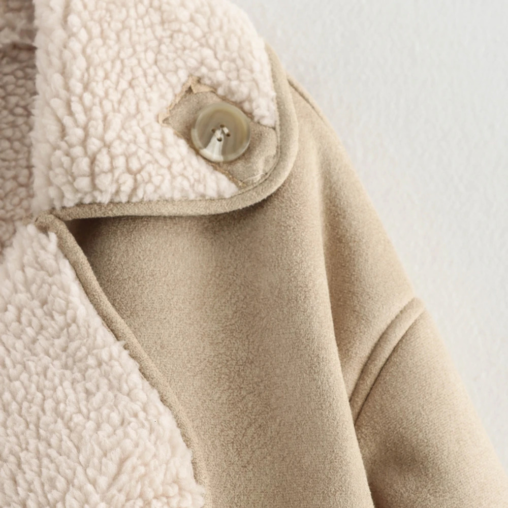 2025 Fleeced Faux Leather Jacket Women Outerwears Vintage Cold Wool Blends Coats For Woman Autumn Winter Plush 250103