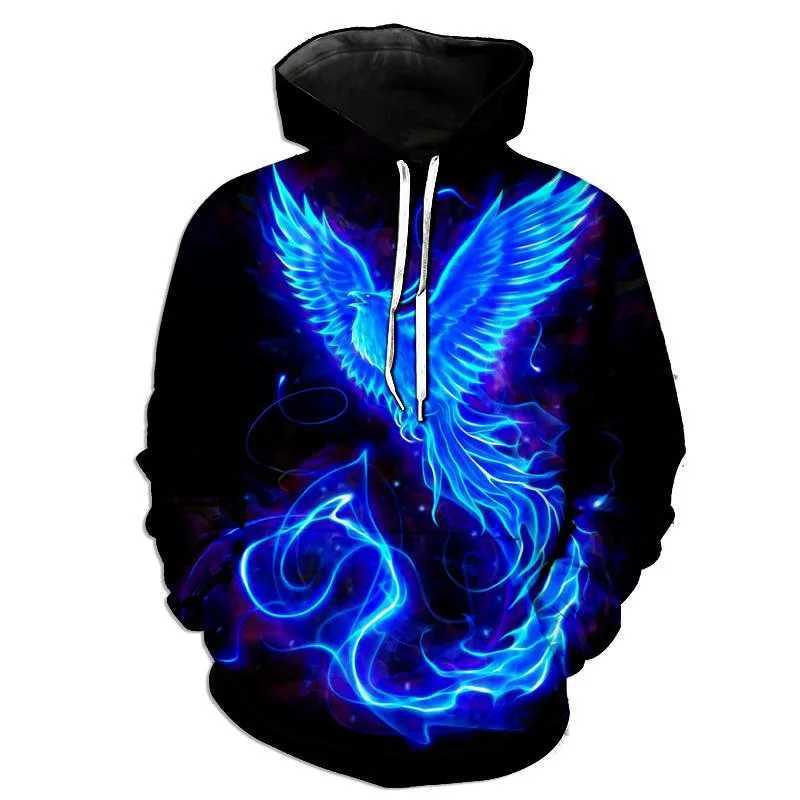 Fashionable Fire Phoenix Bird Hoodie Flame Phenix 3D Printed Mens New Hoodie Street Clothing Zipper Hoodie Sportswear Clothing W250108