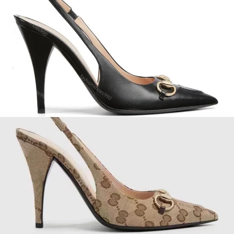 pointy toe slingbacks pumps flats shoes horsebit buckle stiletto heels sandals 10.5cm womens high heeled sandals luxury designer dress shoes sizes 3542 with box