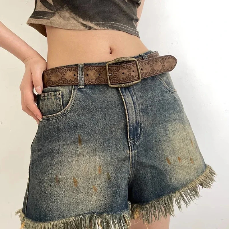 Pattern Print Retro Y2K Belts for Women er Buckle Pin Waist Belt Female Pu Leather Hip Hop Fashion Waistband 250107