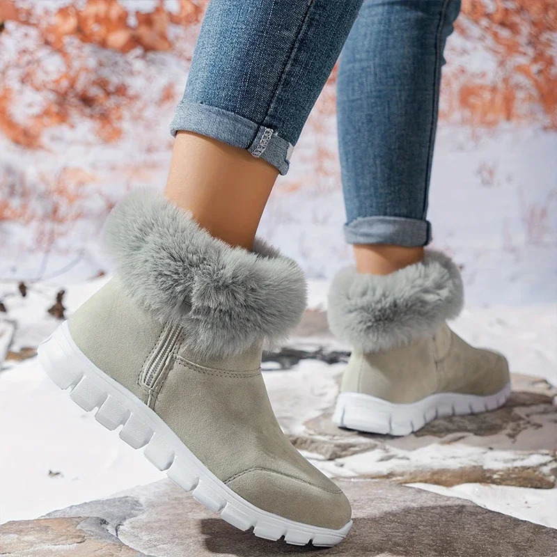 Fur Women Snow Boots ankle Flats Sport Shoes Warm Sneakers Suede Winter 2024 Walking Casual Short Plush Cotton Shoes Mujer 250103