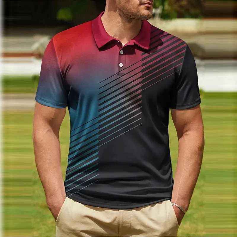 Gradient Mens Polot Shirt Fashion Casual Man Clothing Summer Quick Dry Short Sleeve Sports Shirt Oversized Golf Shirts For MenXJ250108