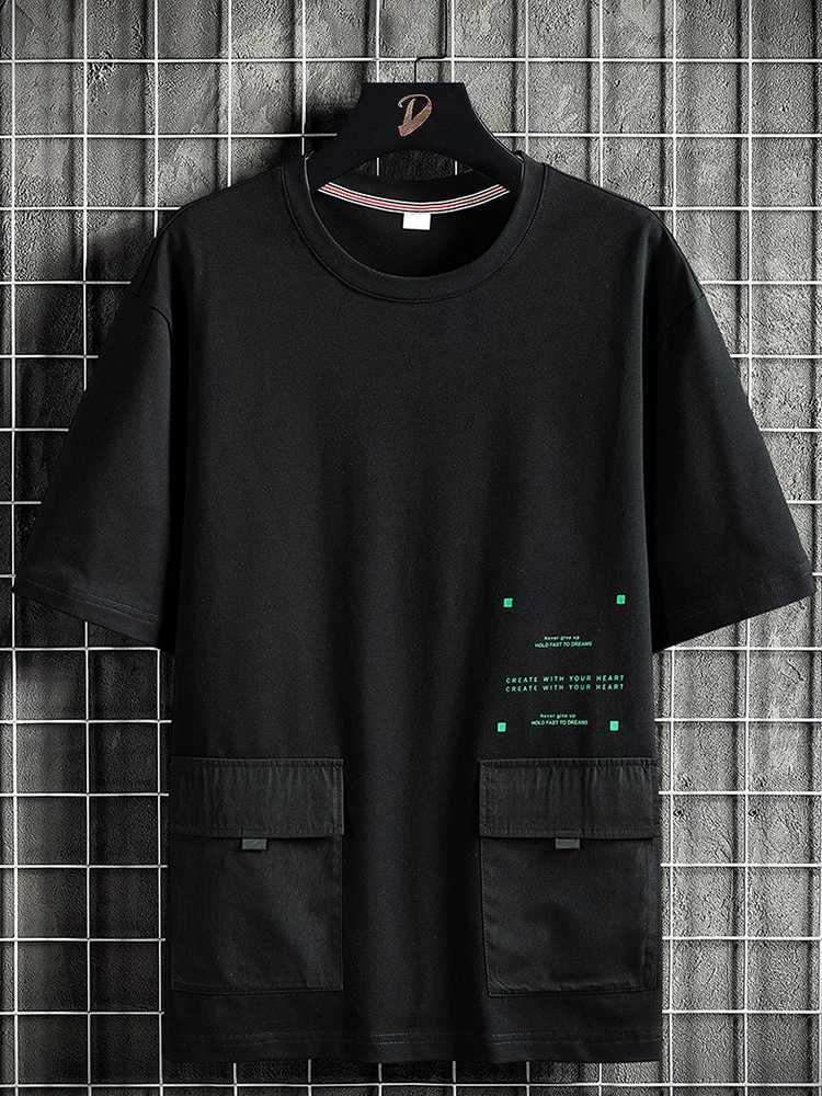Summer oversized pocket T-shirt mens street clothing short sleeved cotton T-shirt mens Harajuku top T-shirt Plus size 6XL 7XL 8XL M250108