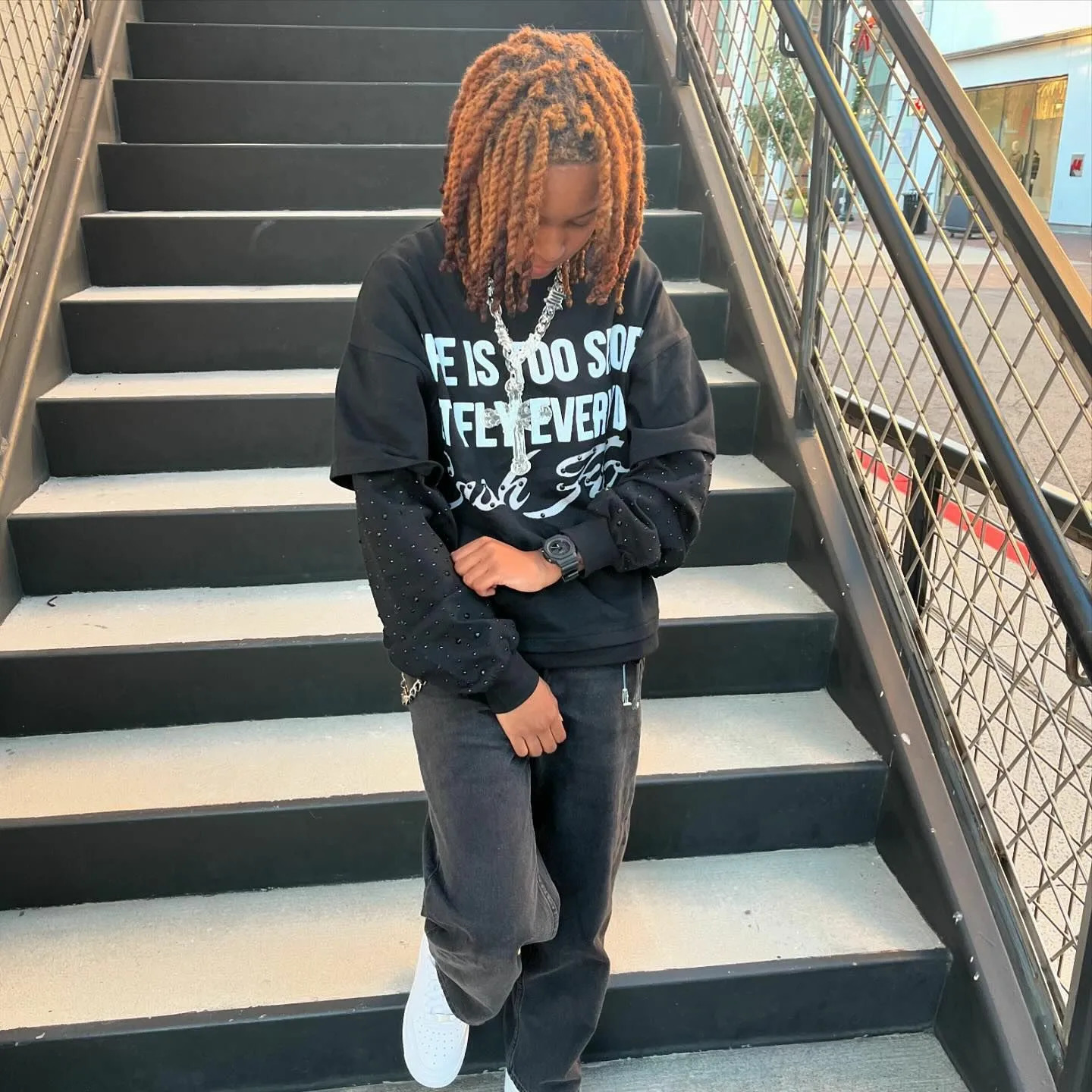 Streetwear Double Layered Long Sleeves Harajuku Goth Letter Graphic Print Rhinestone Oversized T Shirt Tops Men Women Clothes 250107