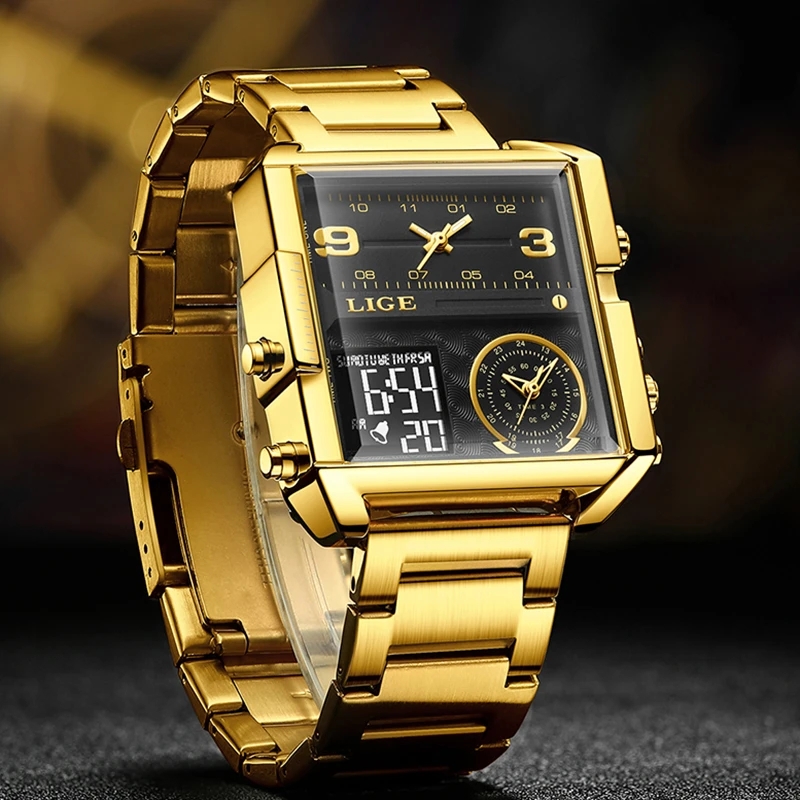 LIGE New Men's Quartz Watch Waterproof Sports Electronic Digital Clock Multi functional Electronic Alarm Clock Student Watch Watch for teenagers