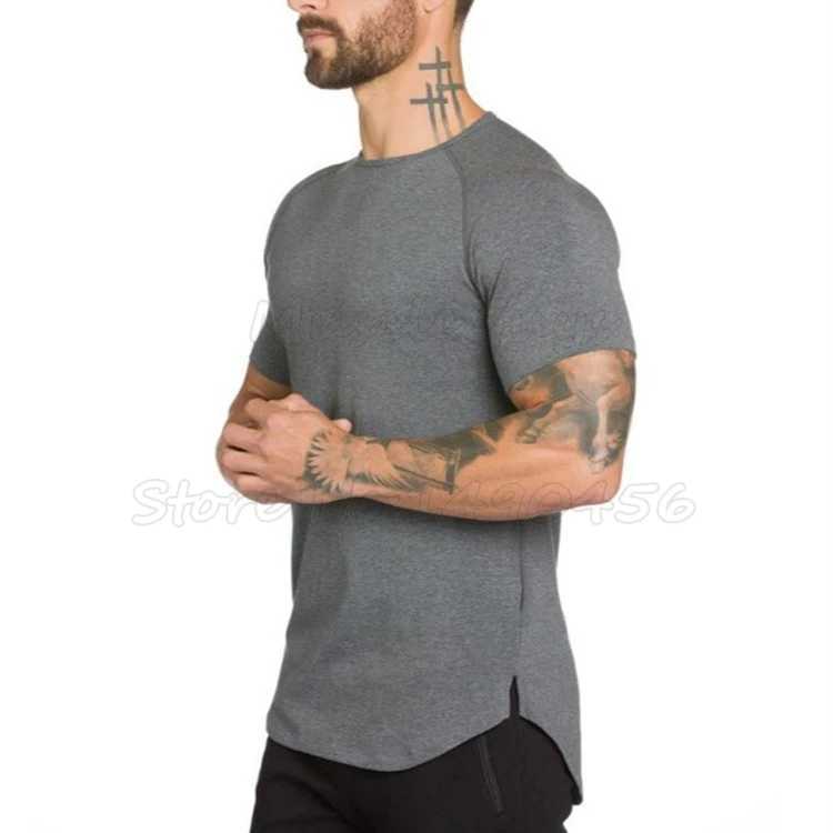 Brand gym clothing fitness t-shirt mens fashion extension hip-hop summer short sleeved t-shirt cotton bodybuilding muscle t-shirt M250108