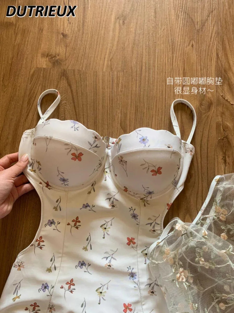 Summer Seaside Holiday Print Swimwear Shoulder Straps Backless Sexy Spring Ins Style Slimming French One Piece Swimsuit 250108