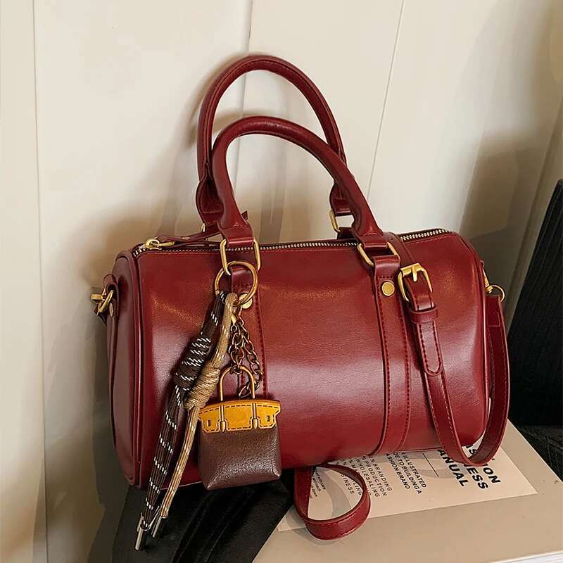 leisure New Fashion Street Korean Designer Bag Women s Handbag Boston Handbag trend Retro Texture Leather Women s Shoulder Bag