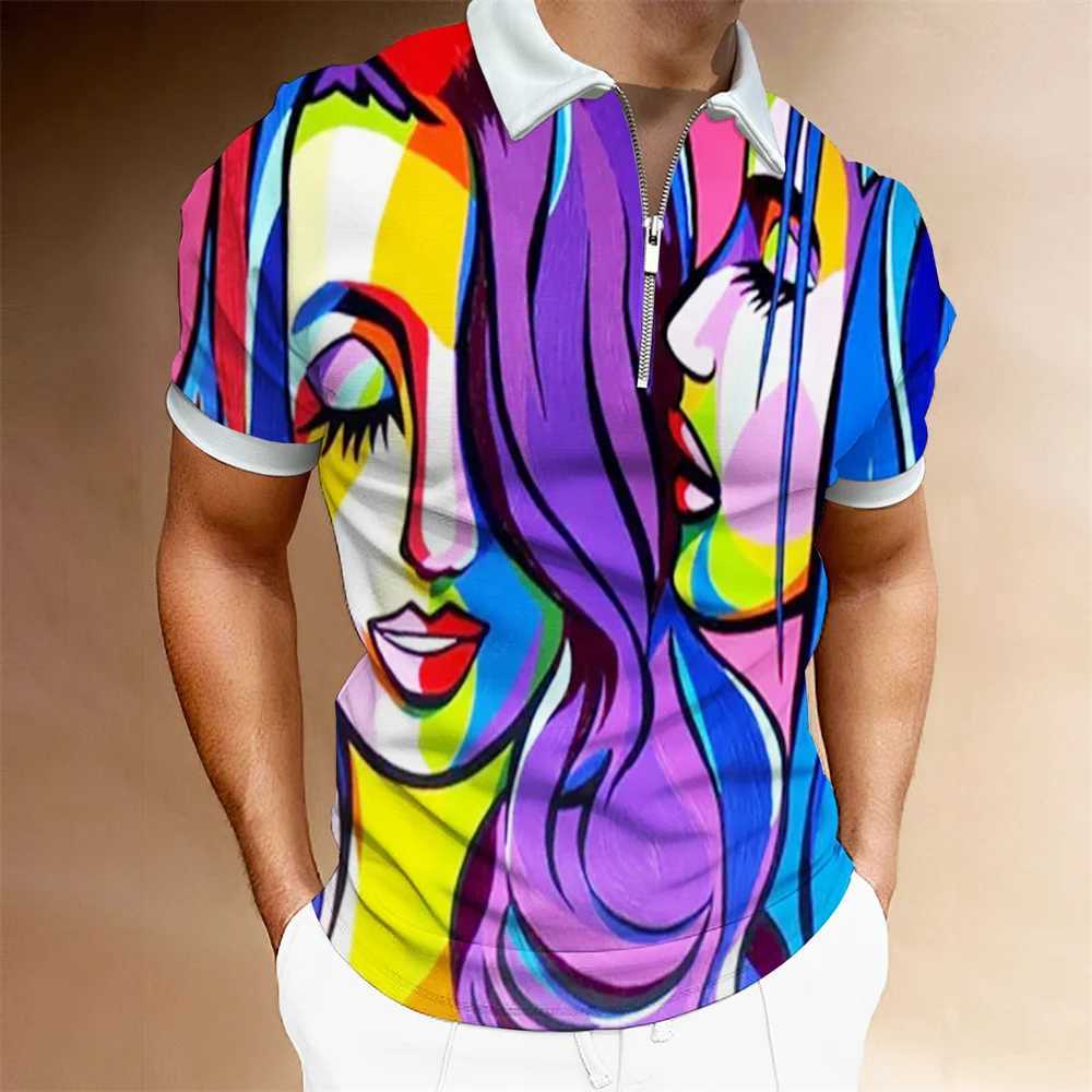 Fashion Mens Matching Clothing Polo Shirts Golf Wear Casual Print Short Sleeve Tee Men Turn-Down Collar Zipper Polos Shirt TopsXJ250108