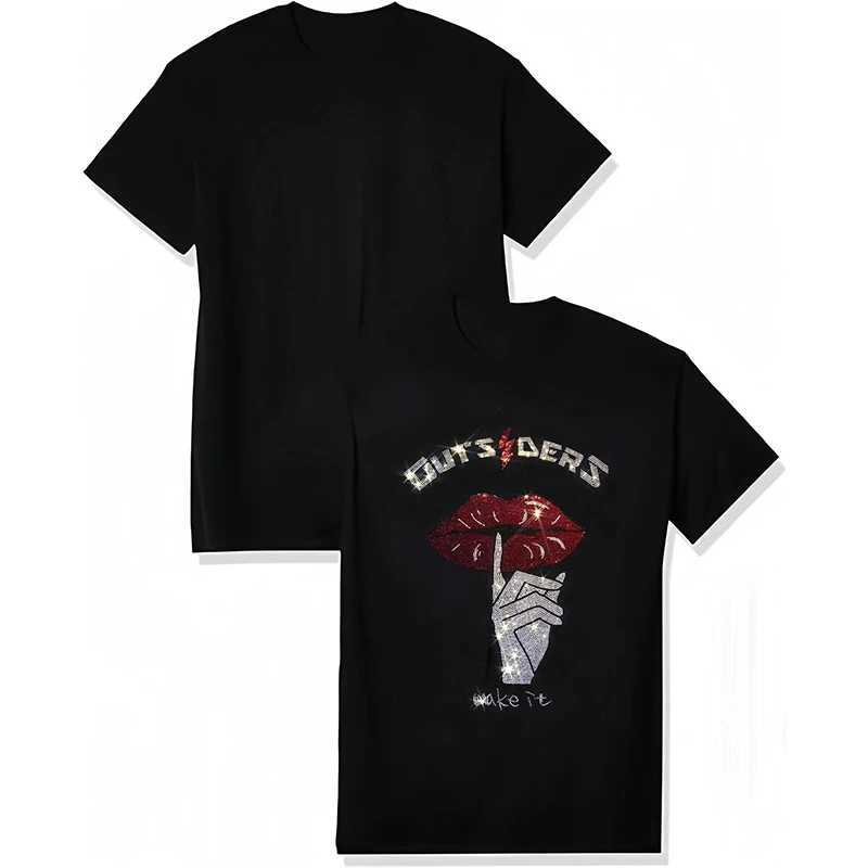 Fashionable mens high-quality T-shirt autumn casual street short sleeved clothing T-shirt top O-neck red lip rhinestone designer T-shirt Y2k M250108