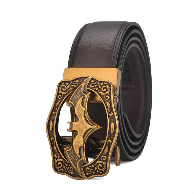 Retro Bat Silver Gold Mens Automatic Buckle Leather Plus Size Large 130 140 160 170cm Brown Black Belt 250107