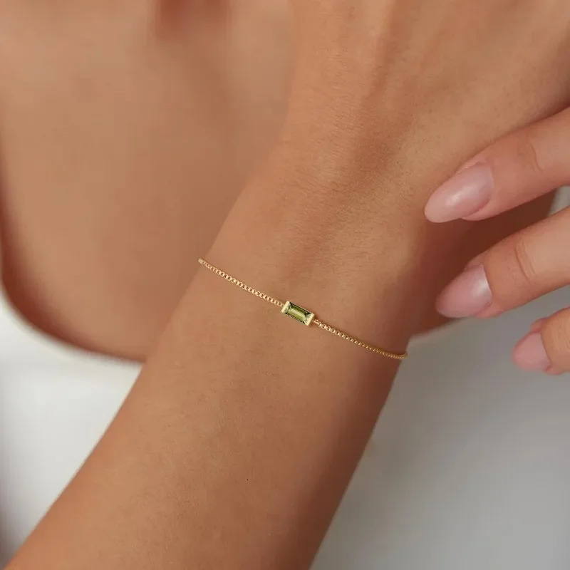 Gold Bracelet Dainty Box Link Birthstone Bracelet Jewelry Gifts for Her Mom Wife Girlfriend Anniversary Friendship Jewelry 250107