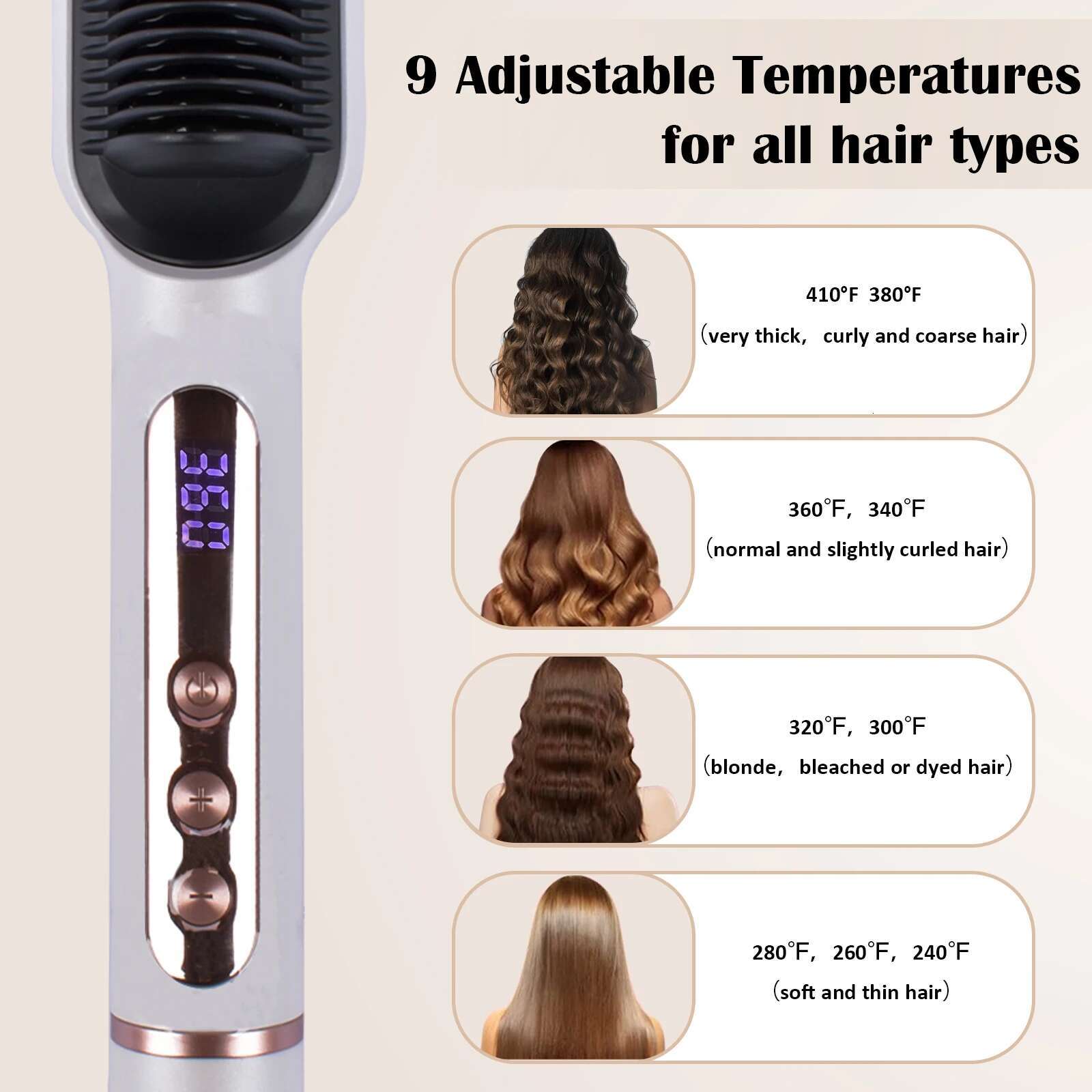 AP01 Five Color Choices Negative Lonic Hair Straightener Comb w/9 Temp Settings 30s Fast Heating SUPBERC