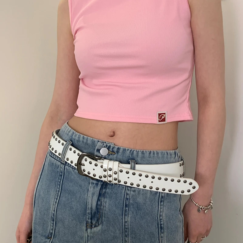 White Punk Style Y2k Retro Belt For Women Fashionable And Personalized Rivet Belt Versatile Decorative Jeans Decorative Belt 250107