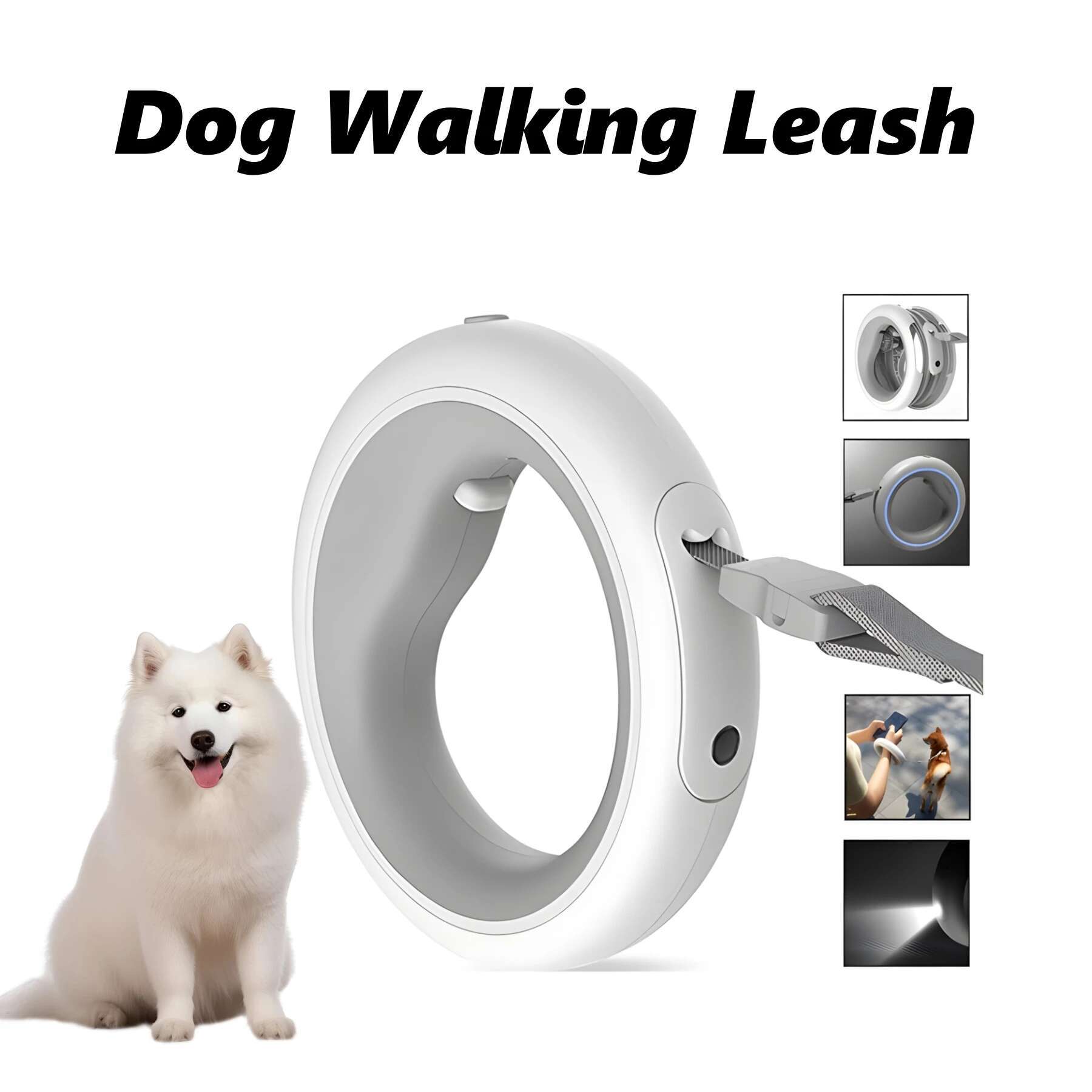 Automatic Retractable UFO Ring 3M Hand-Free Traction Dog Collar With LED Night Light Walking Pet Leash Rope