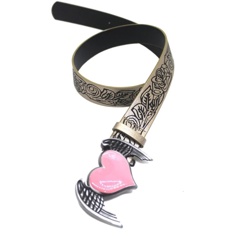 WaistChain Y2K Chain Engraved Pink Heart Buckle Embossing Belt for PartyClub 250107