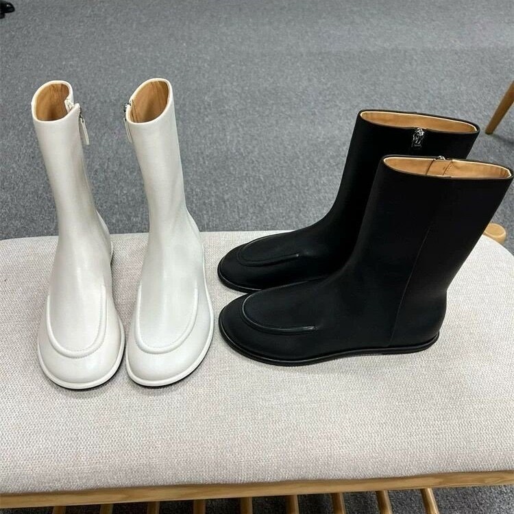 New Ankle Boos 2024 Flat Casual Solid Boots Pu Leather atos Mujer Fashion Autumn Women Shoes Short Botas Femininas 01ce