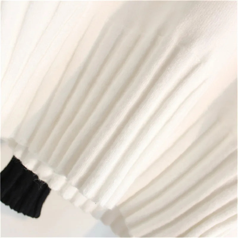 Turtleneck Sweater Coats Autumn Women Long Lantern Sleeve White Black Knitted Pullover Tops PYMYMY924 241227