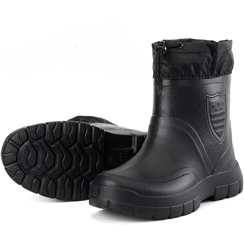 Versatile Mens Rain Boots Waterproof outdoor lightweight shoe Velvet fashion short boot Casual comfort male water shoes 250106