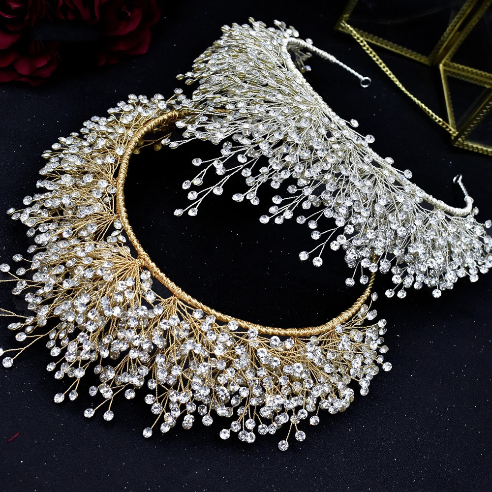 Fashion Bridal Pearl Crystal Headband Women Hair Jewelry Wedding Tiara Gold Hair Accessories Hairbands Flower Headdress Ornament 250107