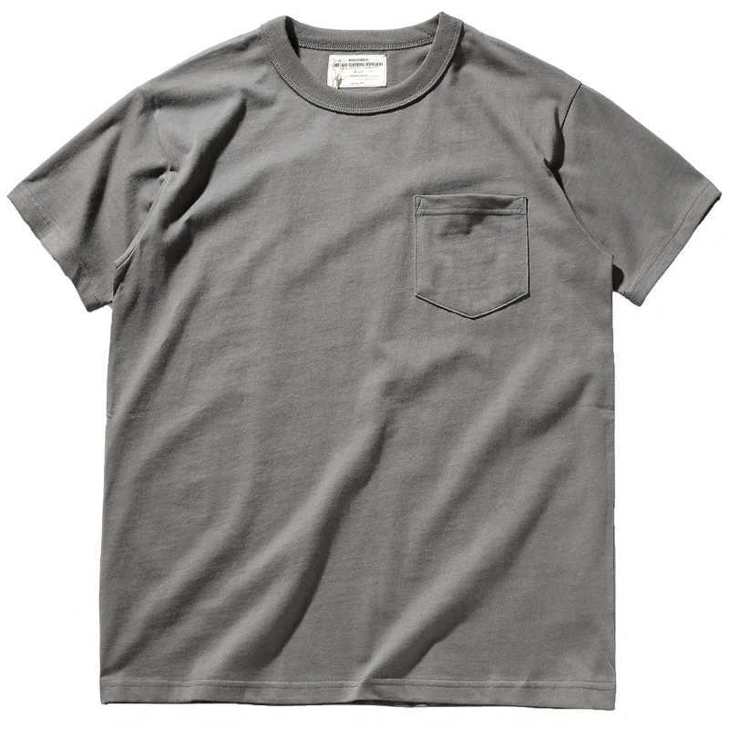 New Arrival 2025 Summer New Pocket T-shirt Mens Short Sleeve Retro Solid Color Simple Round Neck Heavy duty Washable Old Bottom Top Z250108