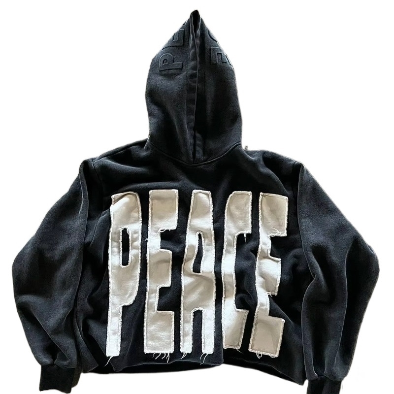 High Street Peace Retro Letter Patch For Men And Women Super Sports Hoodie Y2K Harajuku Hip Hop Gothic Casual Joker Clothing 250107